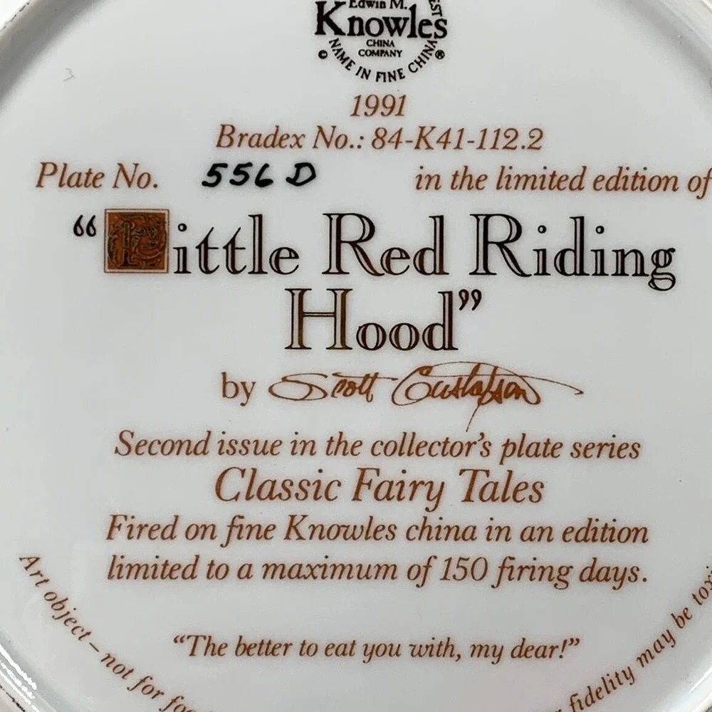 Edwin M Knowles Little Red Riding Hood Scott Gustafson 1991 Plate 84-K41-112.2